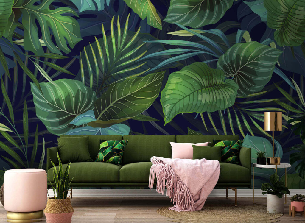 Folhas tropicais em azul-escuro — interior 1