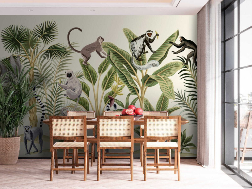 Macacos entre palmeiras desenhadas — interior 3