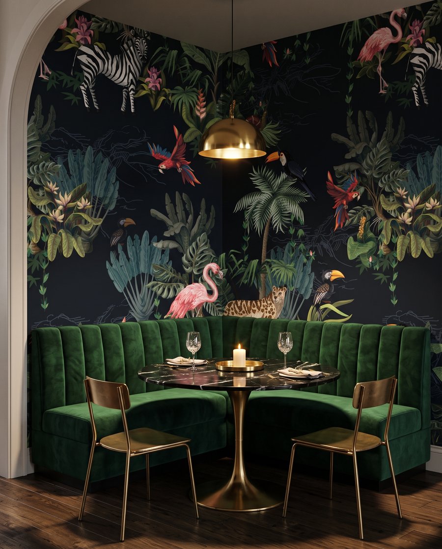 Flamingos em jardim noturno — interior 5