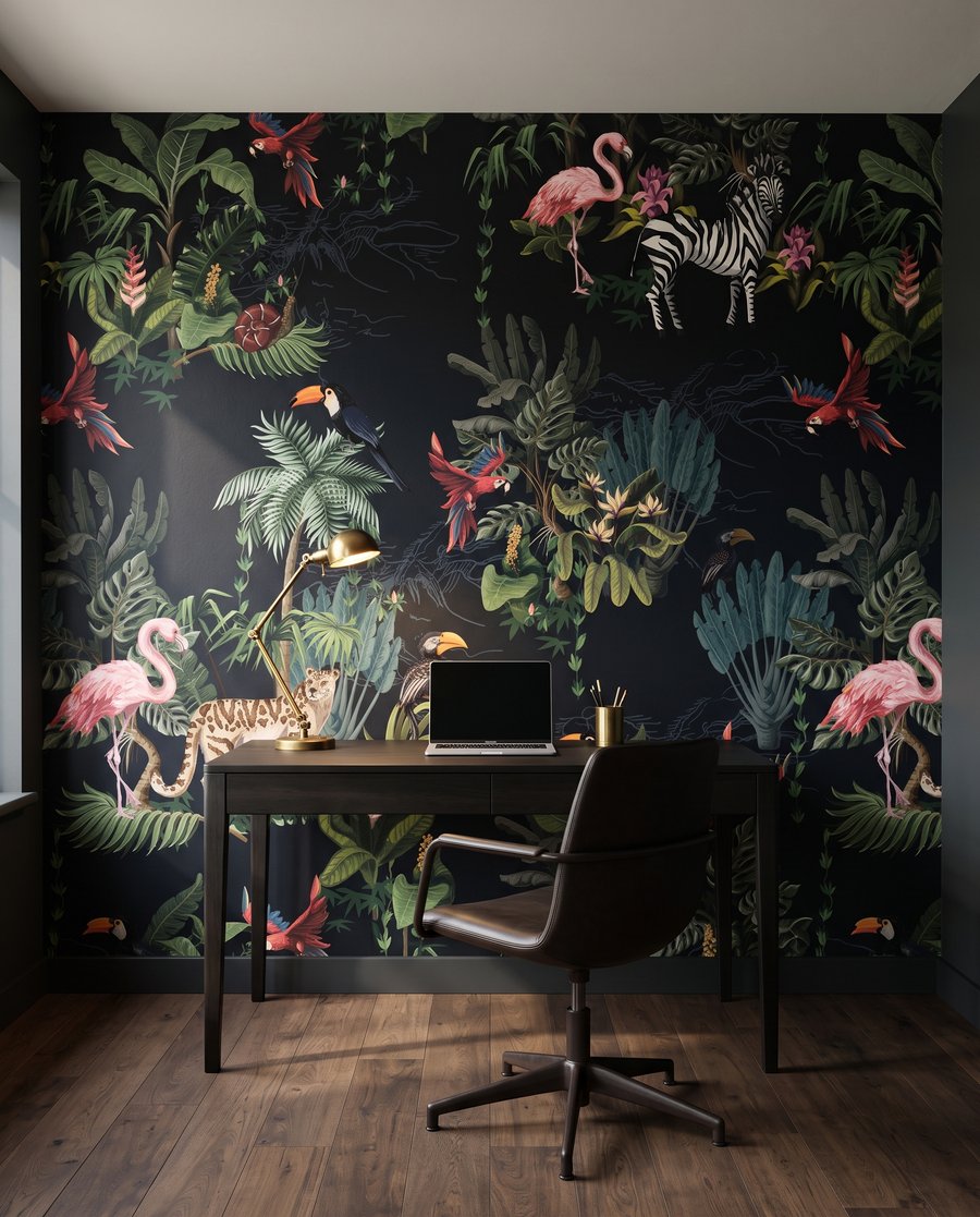 Flamingos em jardim noturno — interior 6