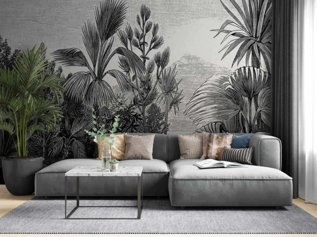 Jardim tropical em cinzento — interior 1