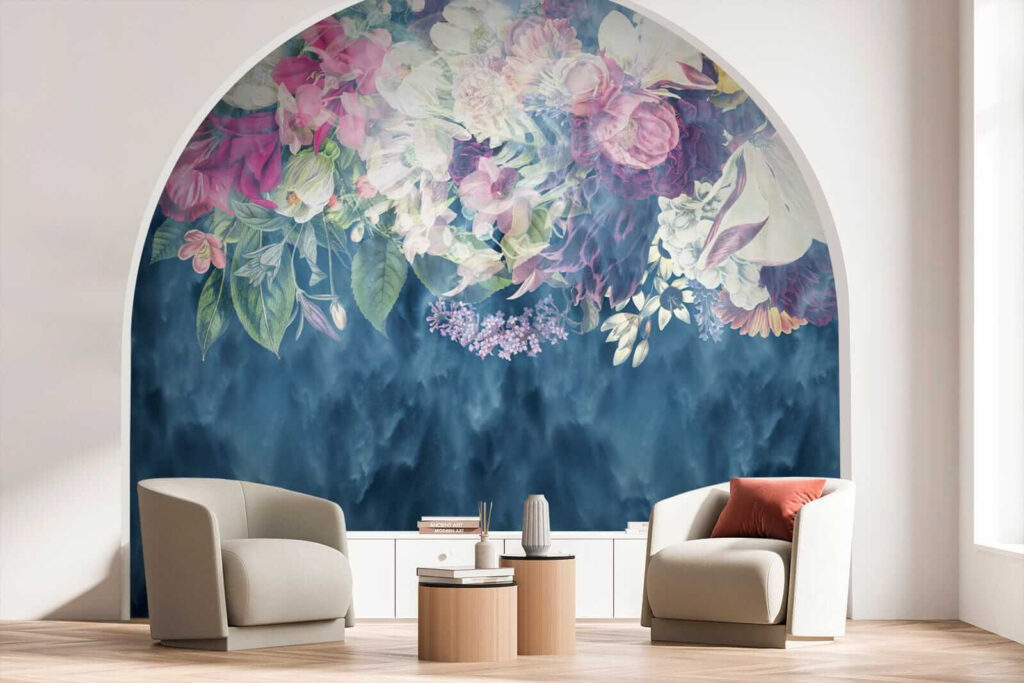 Flores sobre pinceladas azul-escuras — interior 7