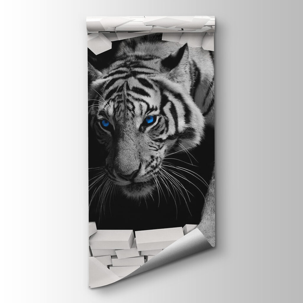 Tigre branco entre tijolos — vista do produto