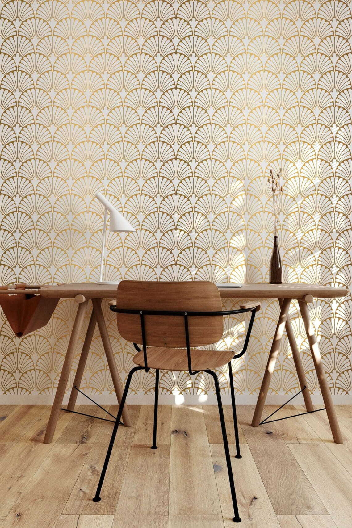Escamas douradas como tecido num interior
