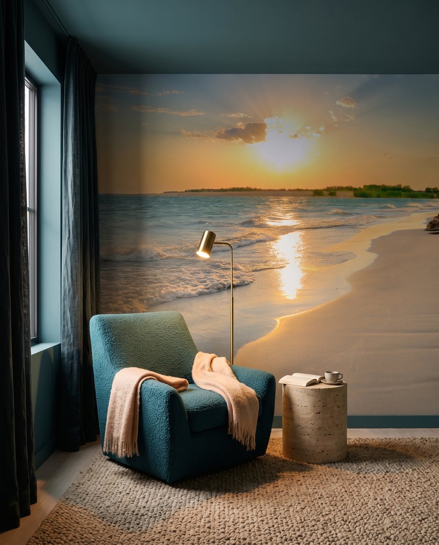 Sol sobre a praia num interior