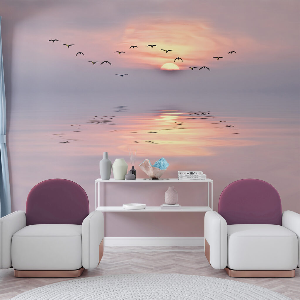 Aves sobre água rosa — interior 4