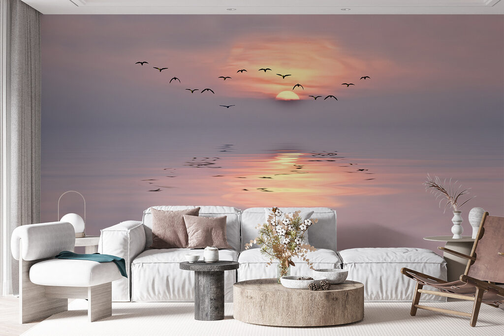 Aves sobre água rosa — interior 5