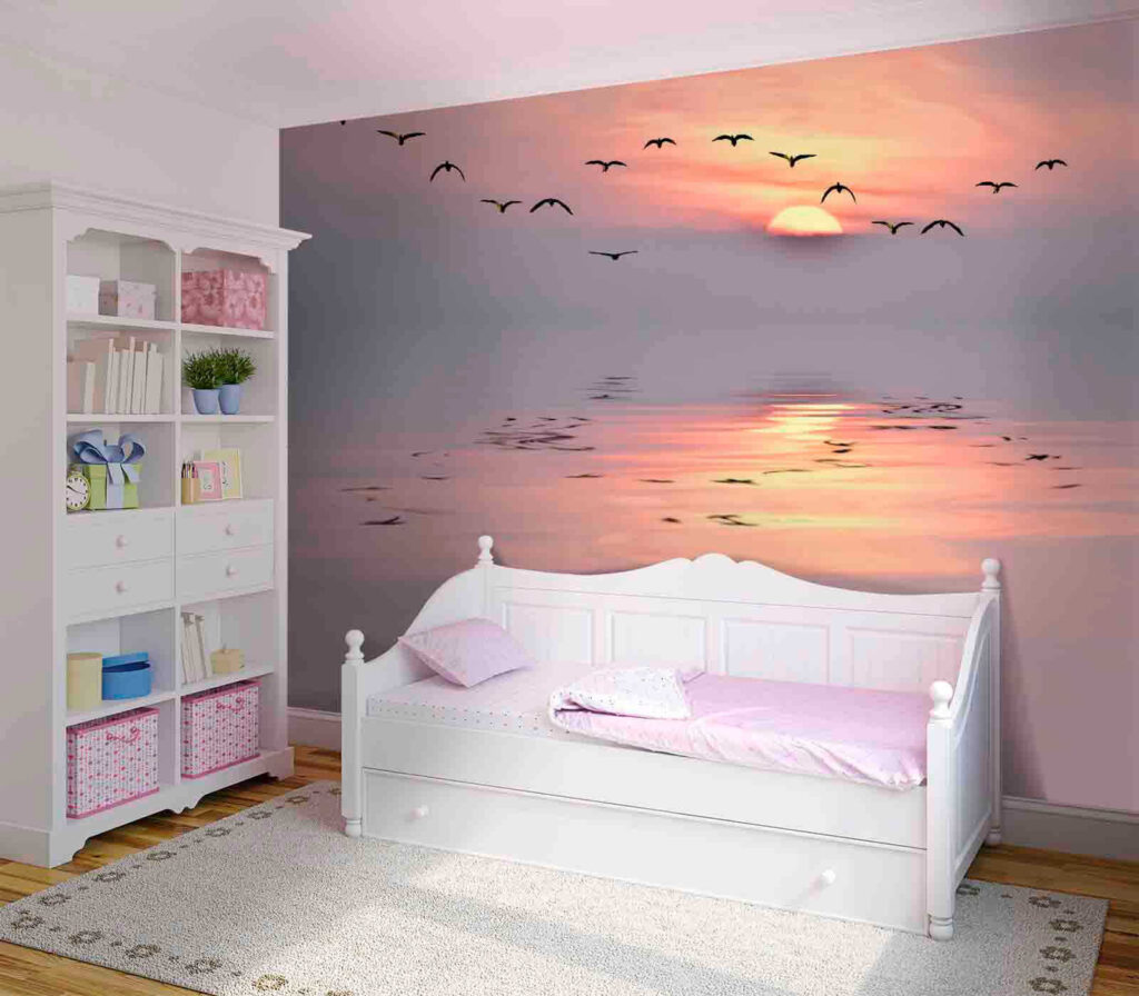 Aves sobre água rosa — interior 3