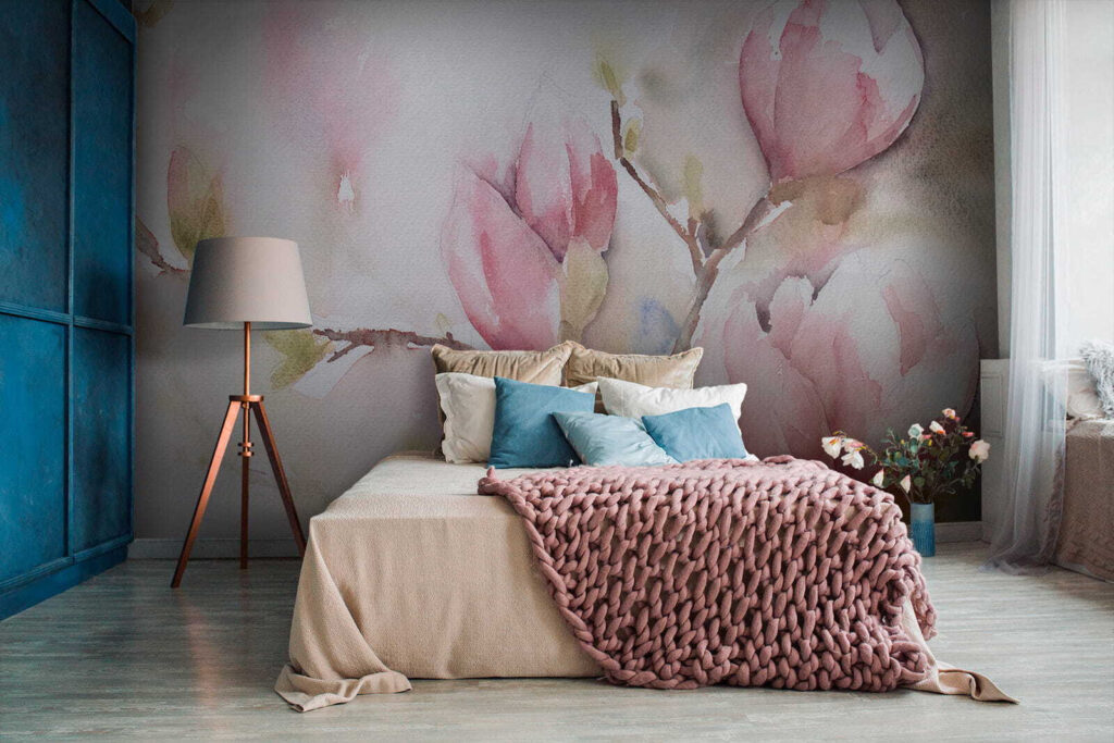 Magnólia em aguarela rosa — interior 2