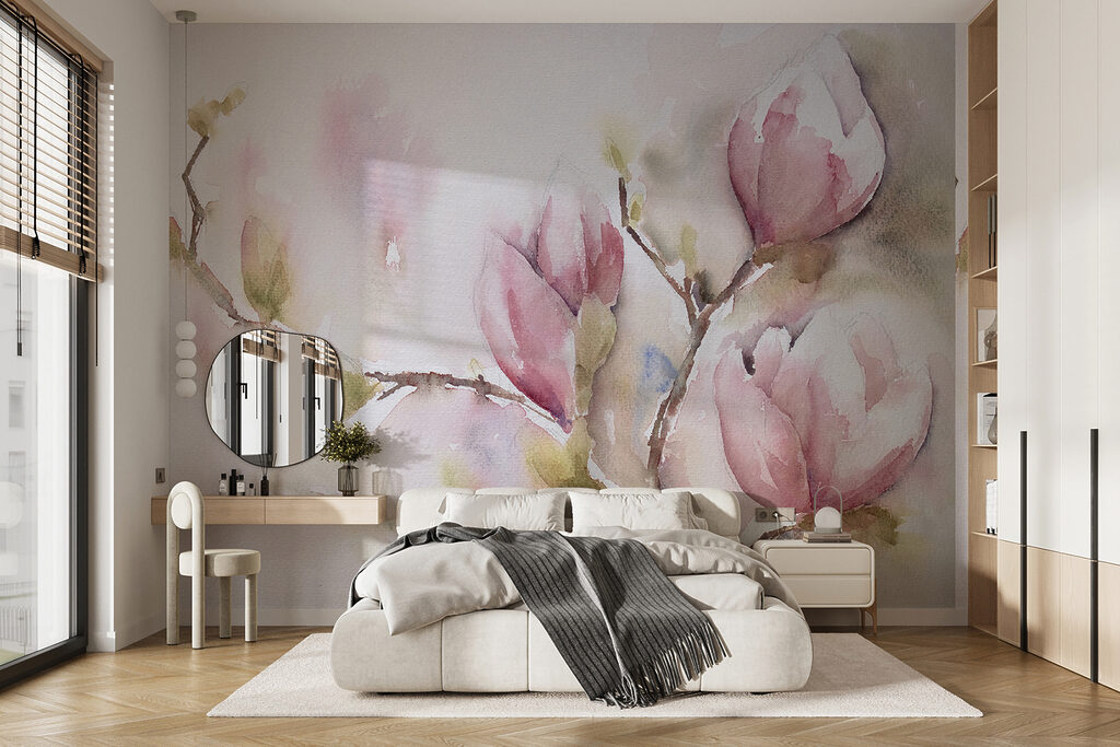 Magnólia em aguarela rosa — interior 11