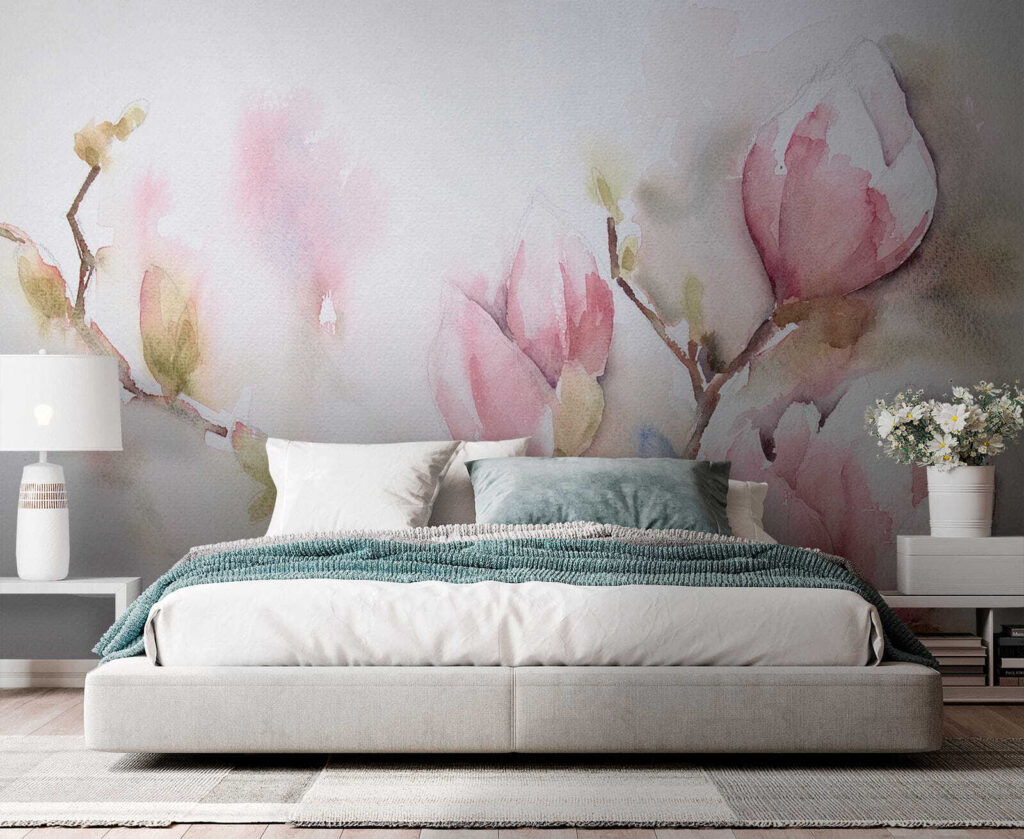 Magnólia em aguarela rosa — interior 5