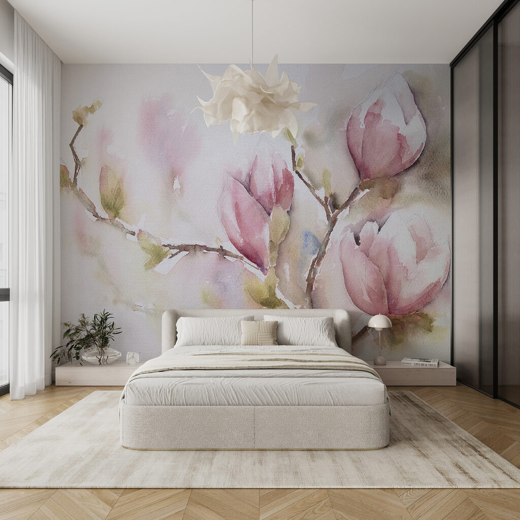 Magnólia em aguarela rosa — interior 12