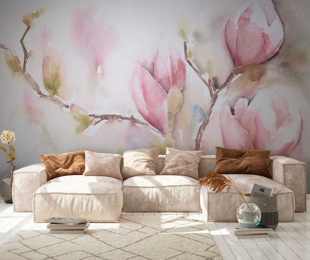 Magnólia em aguarela rosa — interior 6