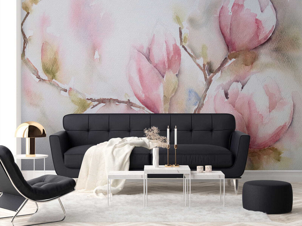 Magnólia em aguarela rosa — interior 7