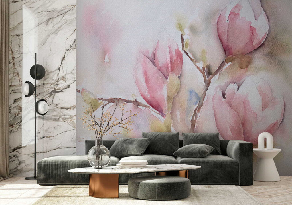 Magnólia em aguarela rosa — interior 8