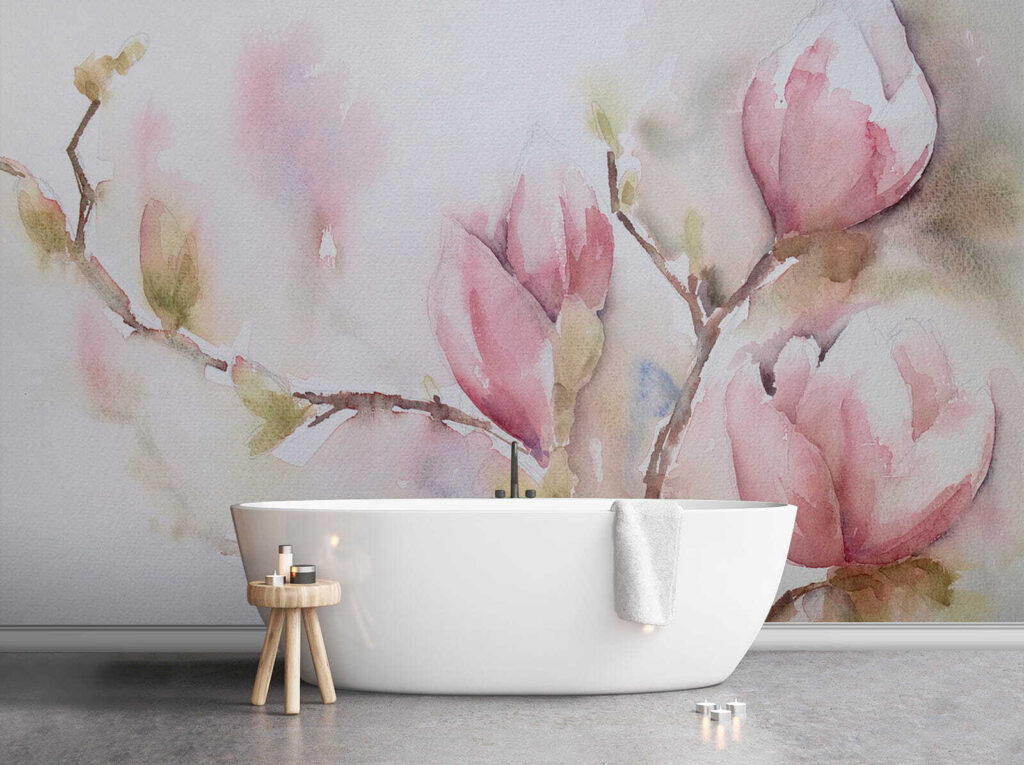 Magnólia em aguarela rosa — interior 10