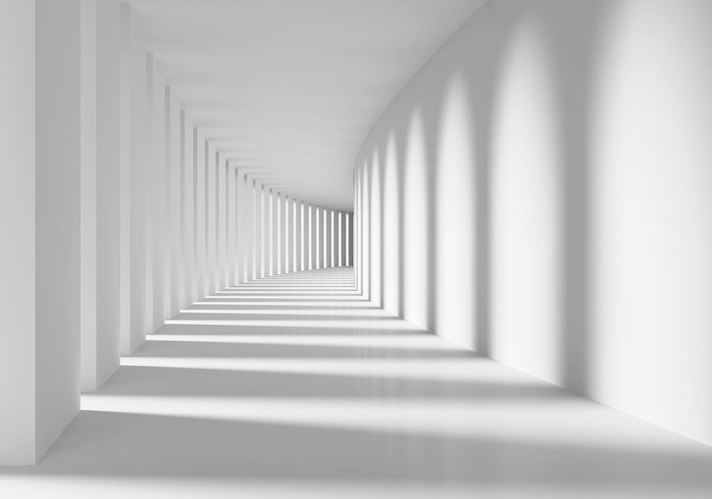 Corredor branco de sombras — design completo