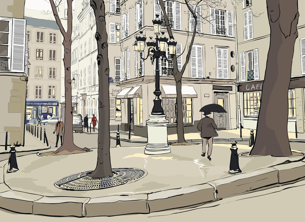 Praça em silêncio desenhado — design completo