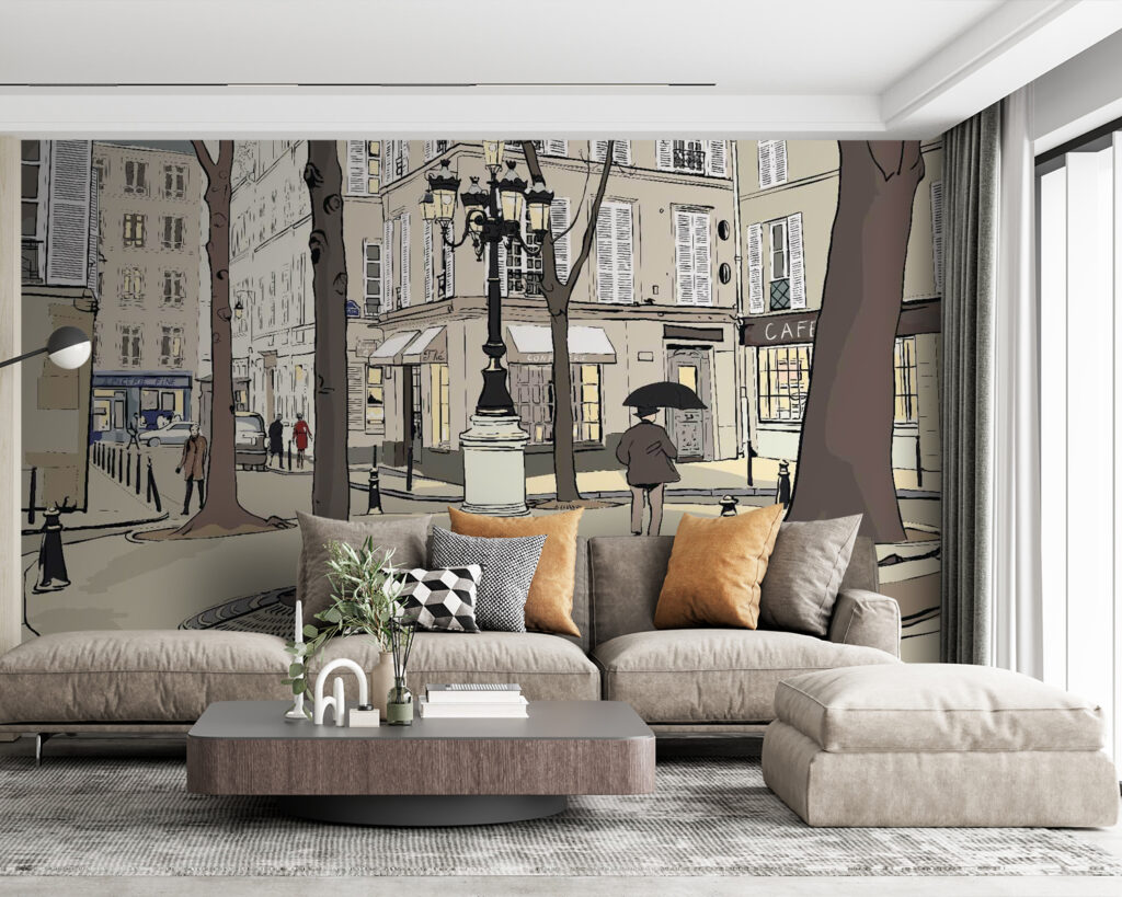 Praça em silêncio desenhado num interior