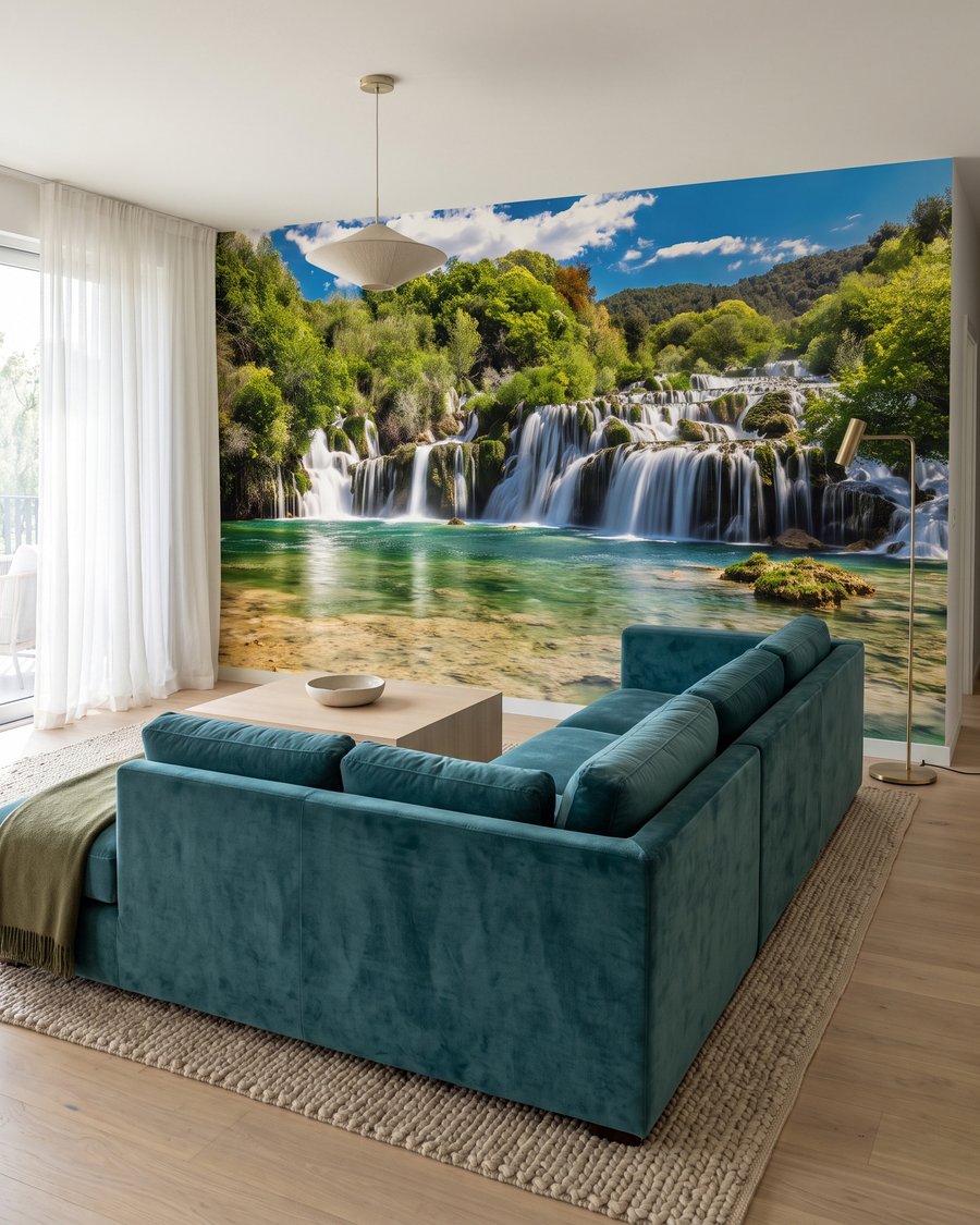 Lagoa verde sob cascatas — interior 3