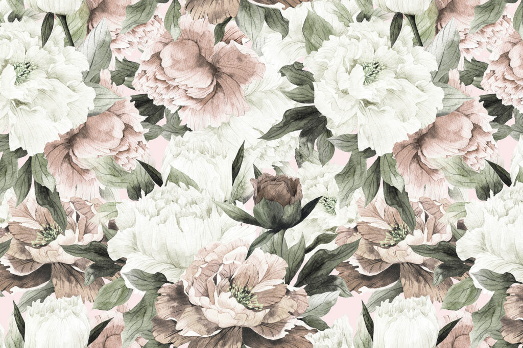 Flores brancas e rosa-antigo — design completo