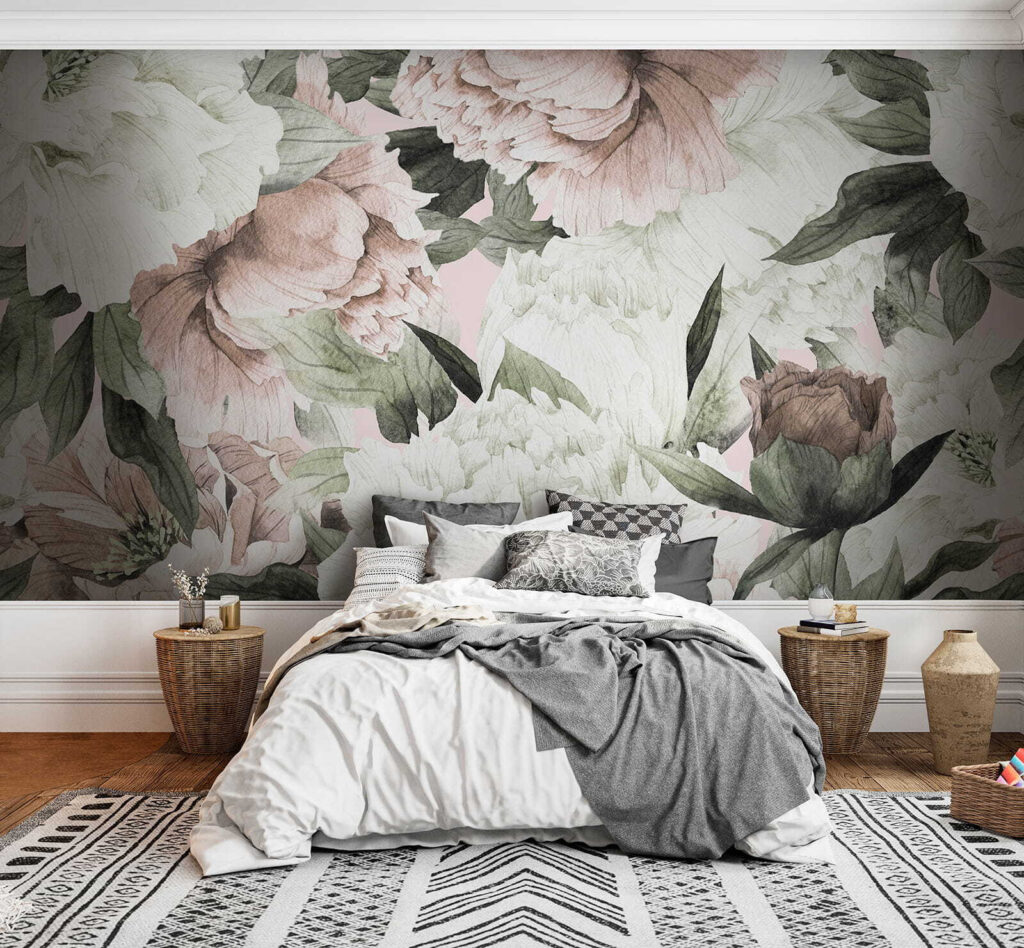 Flores brancas e rosa-antigo — interior 3