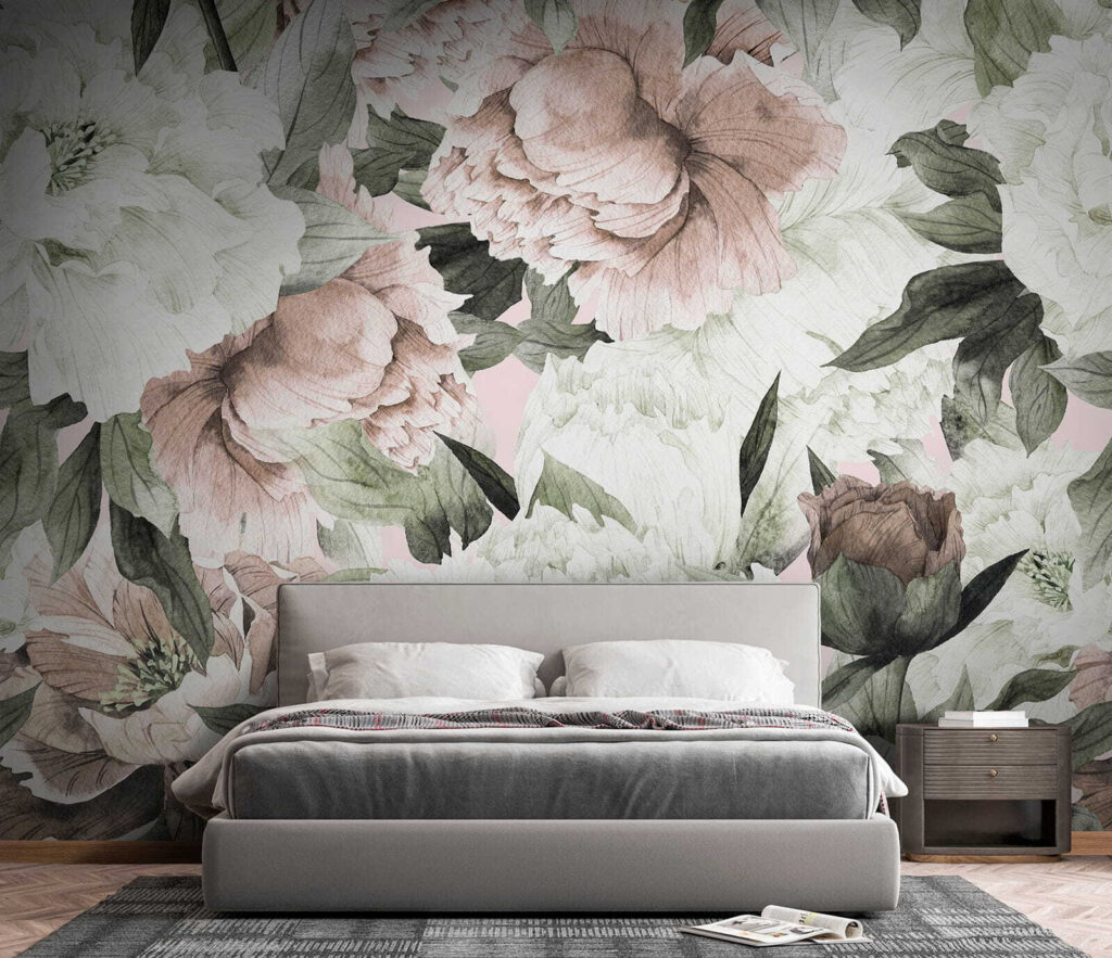 Flores brancas e rosa-antigo — interior 5