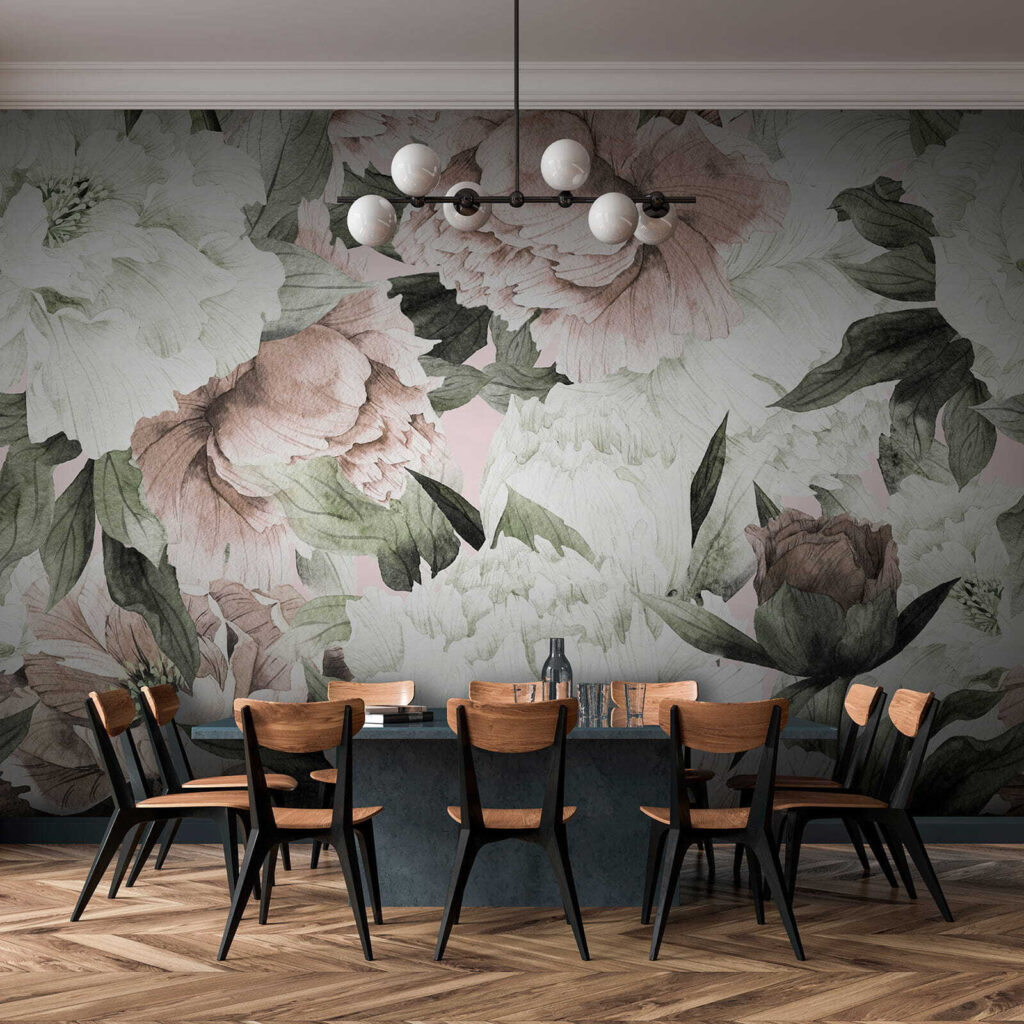 Flores brancas e rosa-antigo — interior 9