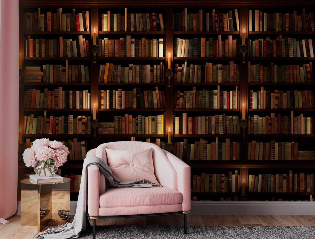 Biblioteca em sombra quente — interior 2