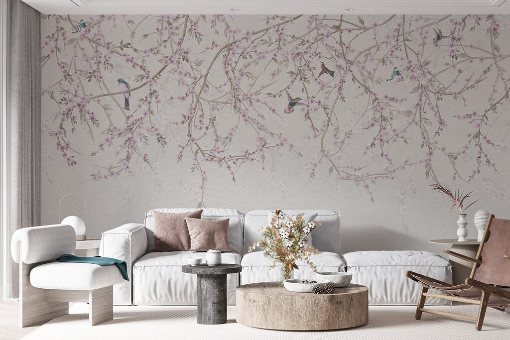 Aves sob ramos cor-de-rosa — interior 2