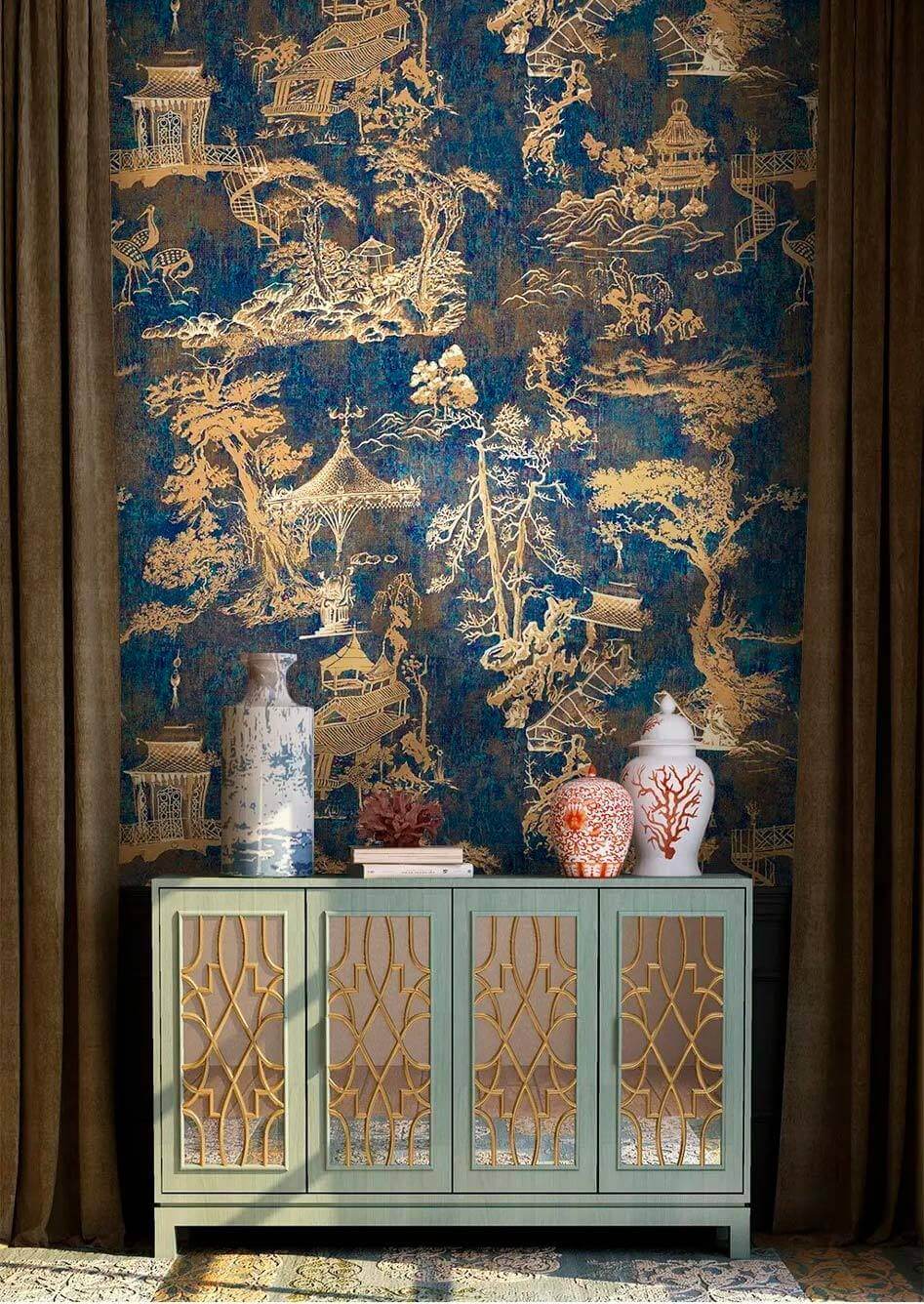 Paisagem dourada em azul-noturno — interior 1