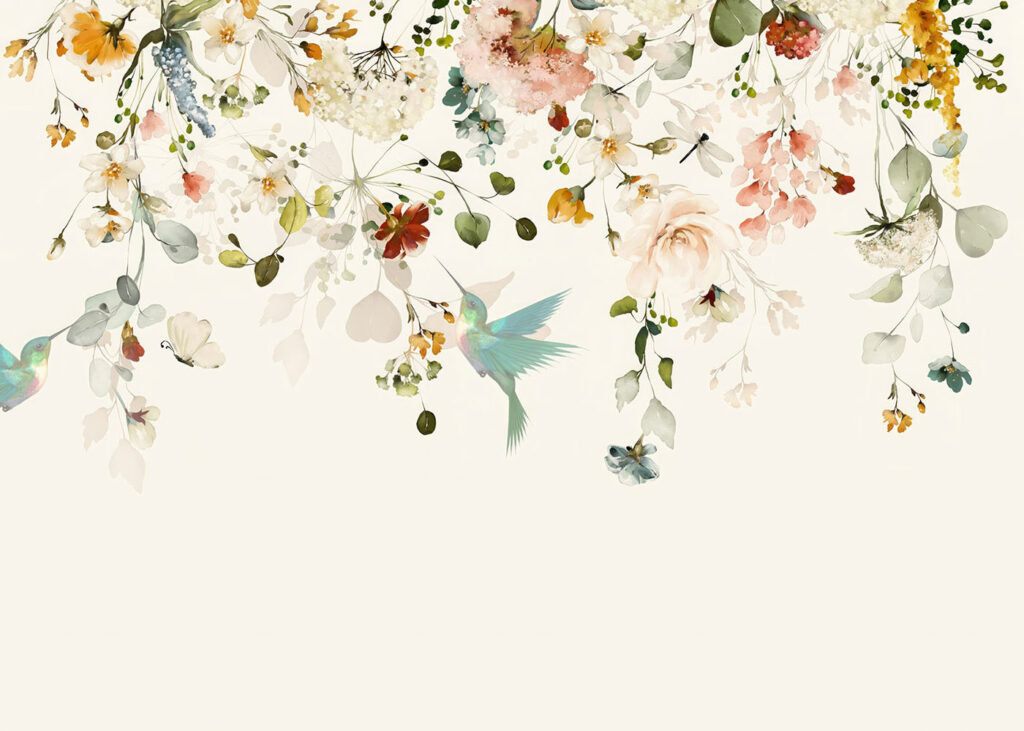 Borda floral com aves — design completo