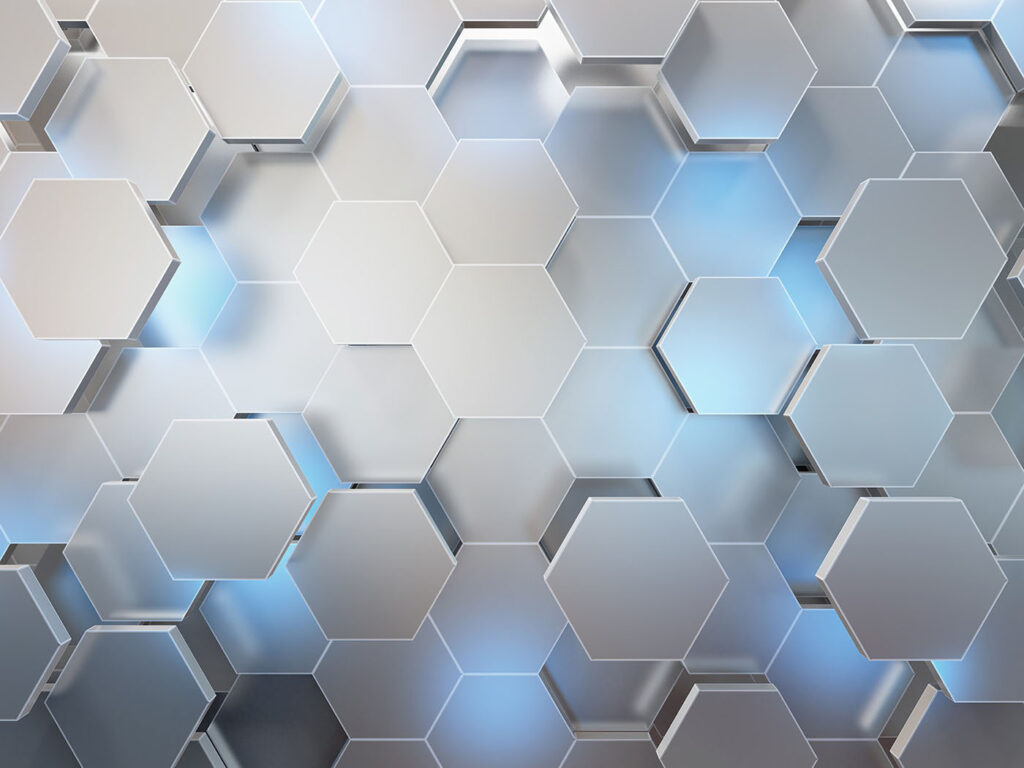 Hexágonos em azul-claro — design completo