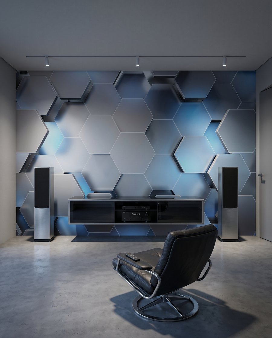 Hexágonos em azul-claro num interior