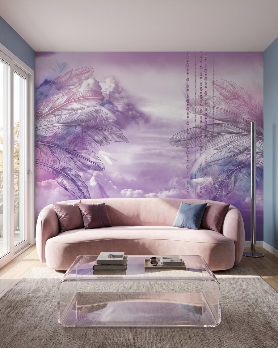 Balouço roxo entre penas — interior 5