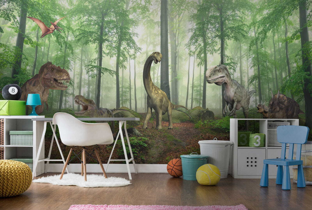 Dinossauros numa floresta soalheira — interior 1