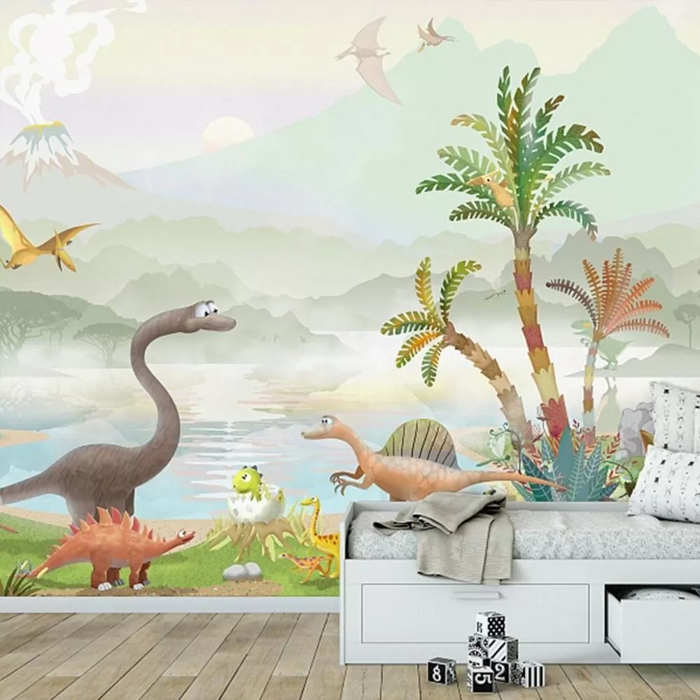 Dinossauros junto ao lago num interior