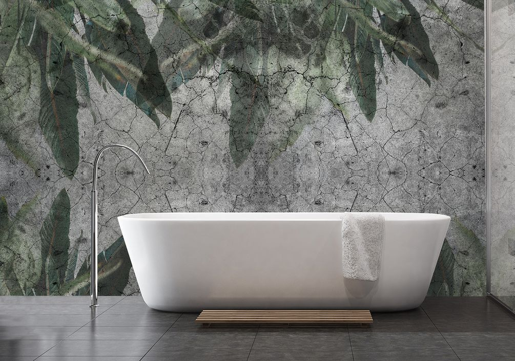 Folhas verdes sobre cinzento — interior 1