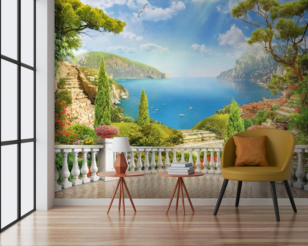Balaustrada e colinas verdes — interior 2