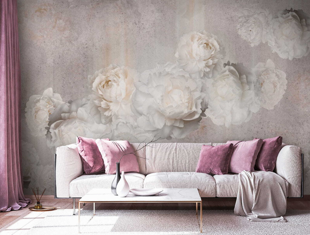 Rosas pálidas sobre cinzento — interior 1