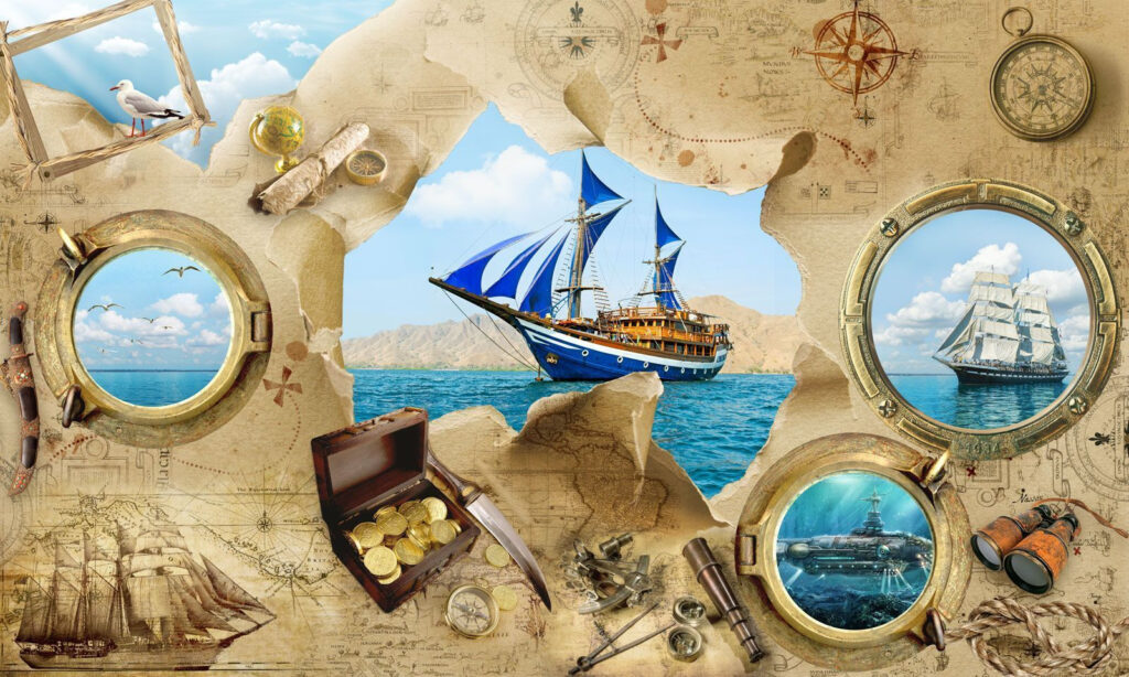 Viagem entre cartas náuticas — design completo