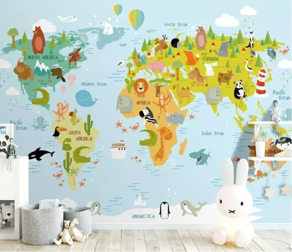Mapa-múndi com animais desenhados — interior 1