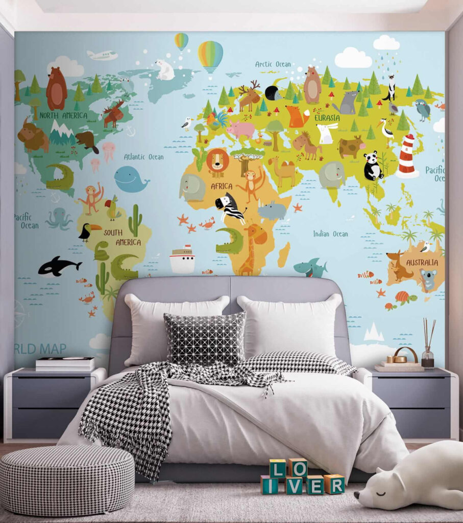Mapa-múndi com animais desenhados — interior 2