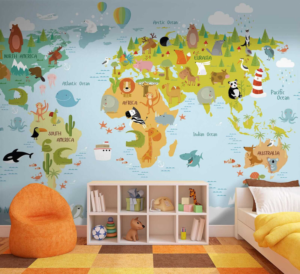 Mapa-múndi com animais desenhados — interior 5