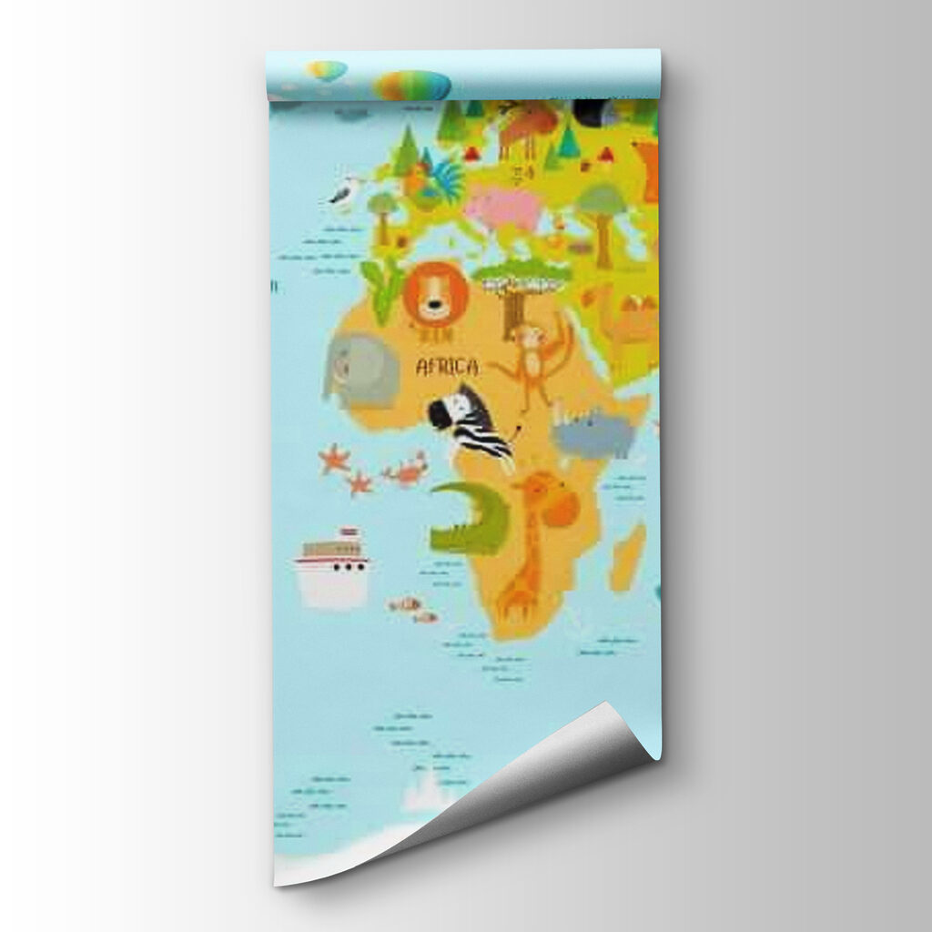Mapa-múndi com animais desenhados — vista do produto