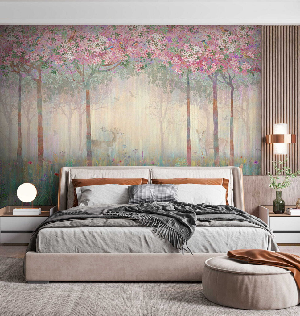 Veados num bosque florido — interior 2