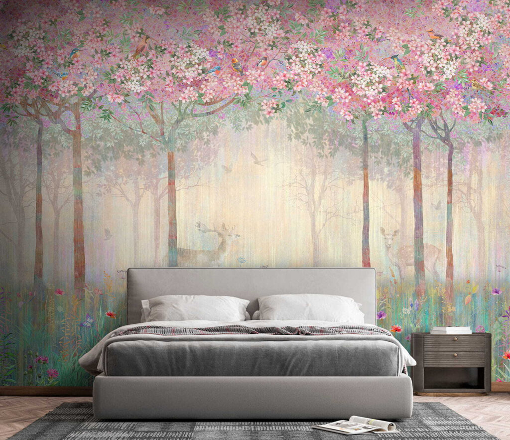 Veados num bosque florido — interior 3