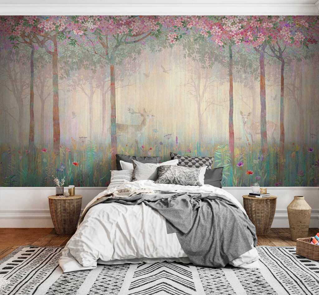 Veados num bosque florido — interior 4