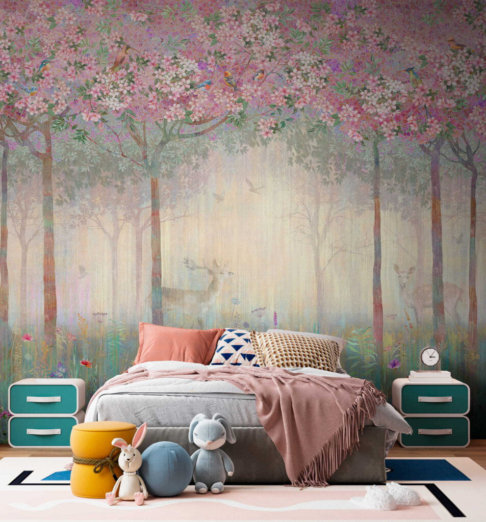 Veados num bosque florido — interior 5