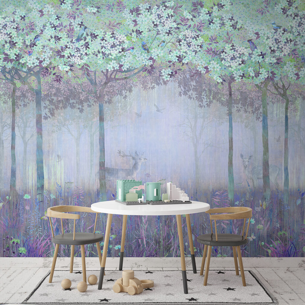 Veados num bosque florido — interior 1